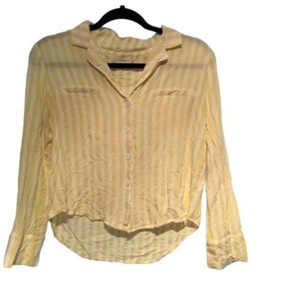 Capulet Womens Top Crop Yellow/White Striped Long Sleeves Size S NWOT